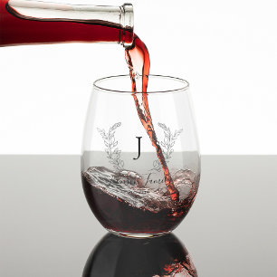 Monogram and name script elegant personalized stemless wine glass