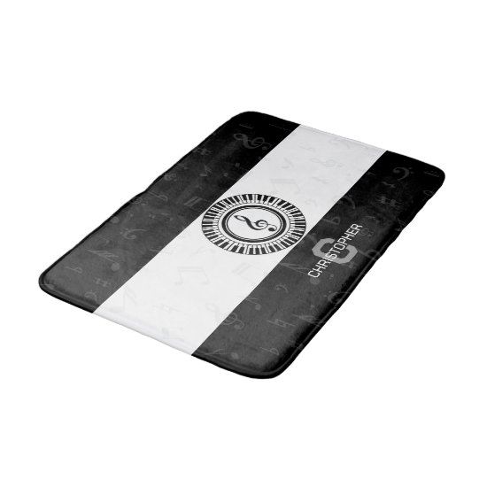 Monogram and name treble clef in piano keys bath mat