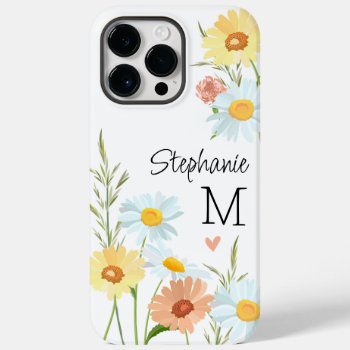 Monogram And Name Wildflower  Case-mate Iphone 14 Pro Max Case by cutecases at Zazzle