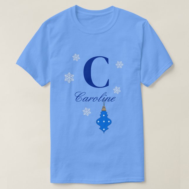Monogram and Name with a Blue Ornament  T-Shirt (Design Front)