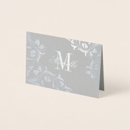 Monogram and Name with Floral Design Foil Card