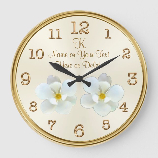 Monogram and Personalized Magnolia Clock (Front)