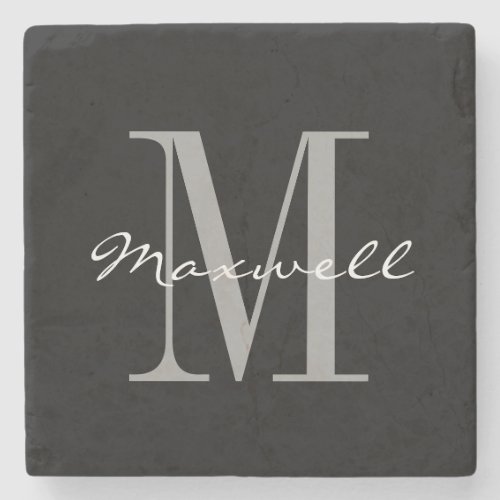 Monogram and Personalized Name Black Stone Coaster