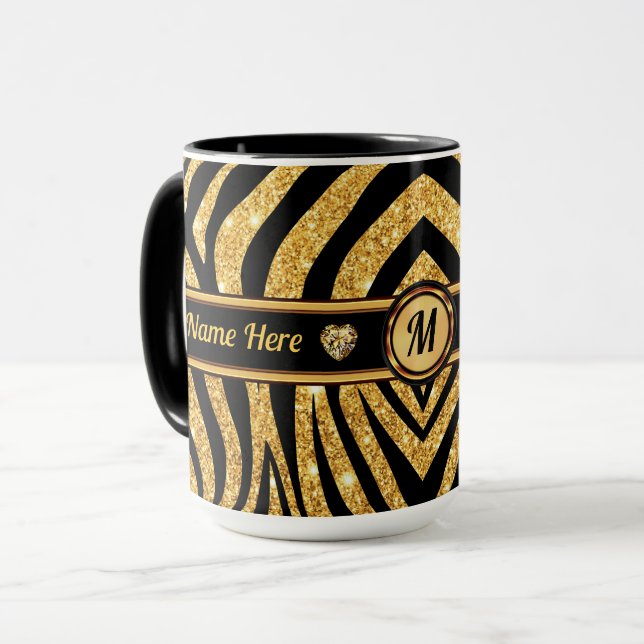Monogram and Personalized, Zebra Print Mugs (Front Left)