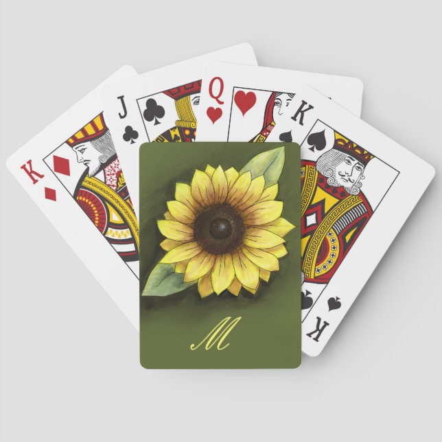 Monogram and Sunflower Poker Cards (Back)