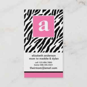 Monogram and Zebra Mommy Calling Cards