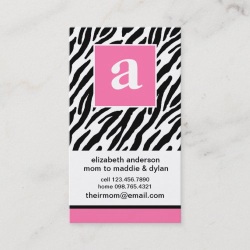 Monogram and Zebra Mommy Calling Cards Business Card
