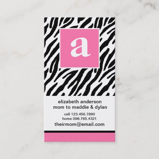 Customizable Monogram and Zebra Mommy Calling Cards Business Card