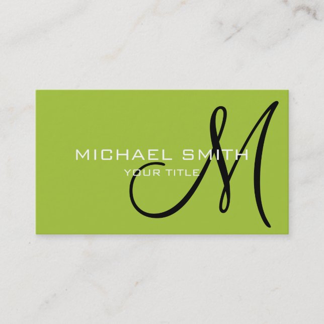 Monogram Android green color background Business Card (Front)