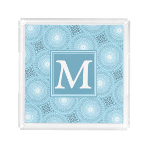 Monogram angel blue circles pattern acrylic tray