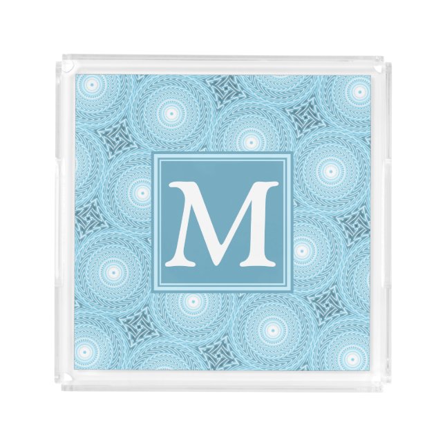 Monogram angel blue circles pattern acrylic tray (Front)