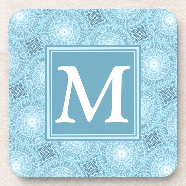 Monogram angel blue circles pattern beverage coaster (Front)