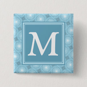 Monogram angel blue circles pattern button