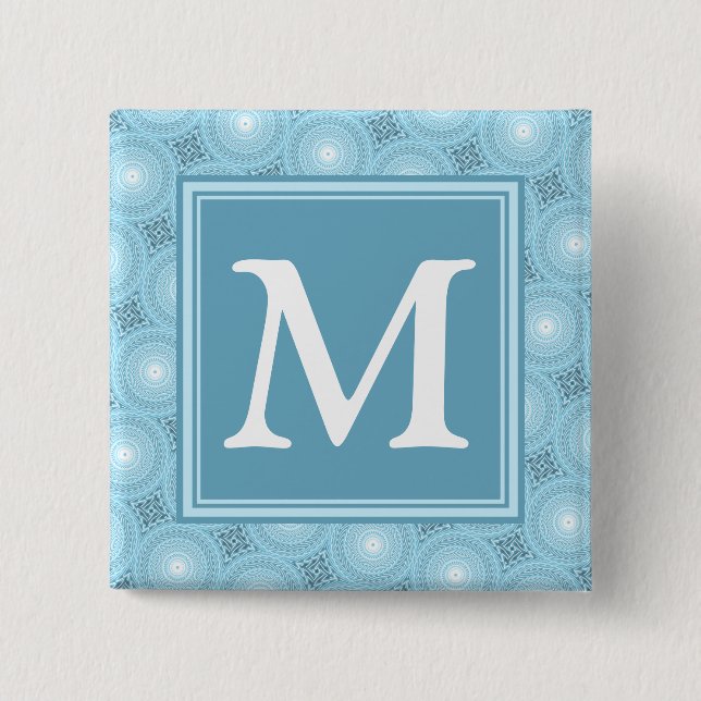 Monogram angel blue circles pattern button (Front)