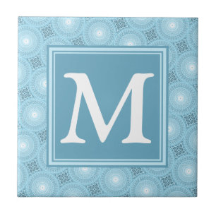 Monogram angel blue circles pattern ceramic tile