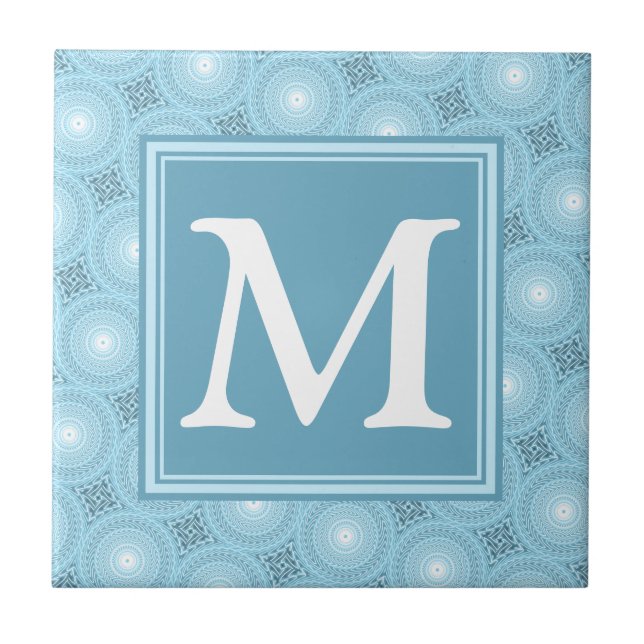 Monogram angel blue circles pattern ceramic tile (Front)