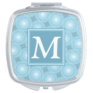 Monogram angel blue circles pattern compact mirror