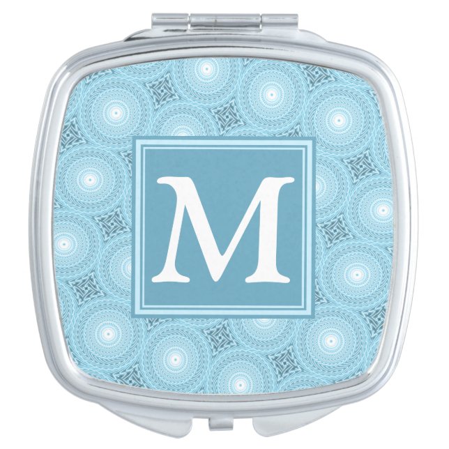 Monogram angel blue circles pattern compact mirror (Front)