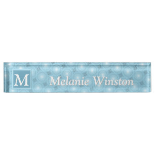 Monogram angel blue circles pattern desk name plate
