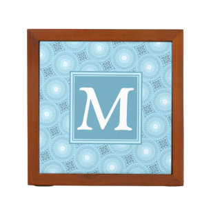 Monogram angel blue circles pattern desk organizer