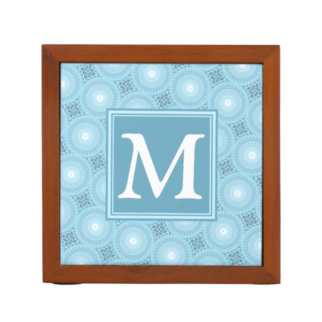 Monogram angel blue circles pattern desk organizer (Front)