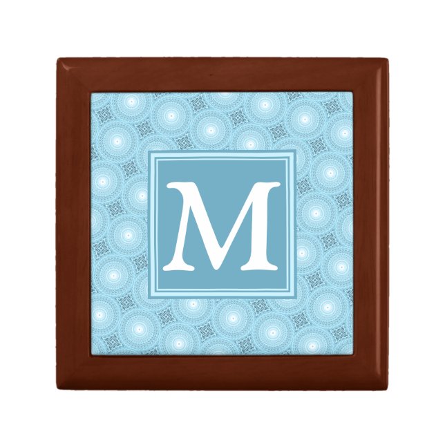 Monogram angel blue circles pattern gift box (Front)