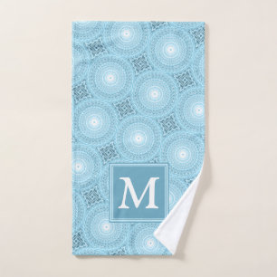 Monogram angel blue circles pattern hand towel