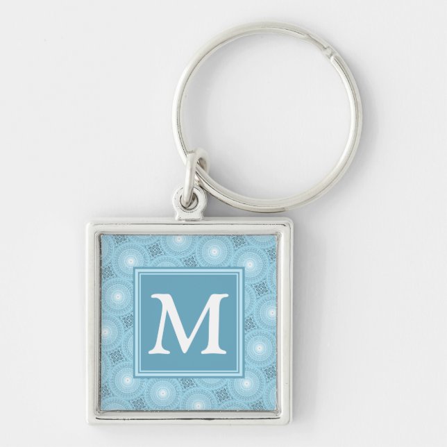 Monogram angel blue circles pattern keychain (Front)