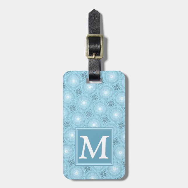 Monogram angel blue circles pattern luggage tag (Front Vertical)