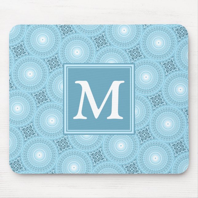 Monogram angel blue circles pattern mouse pad (Front)