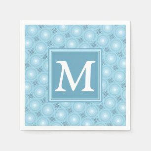 Monogram angel blue circles pattern napkins