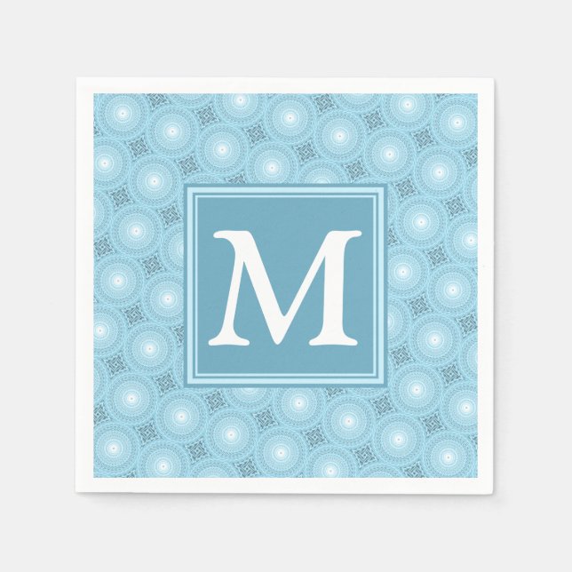 Monogram angel blue circles pattern napkins (Front)