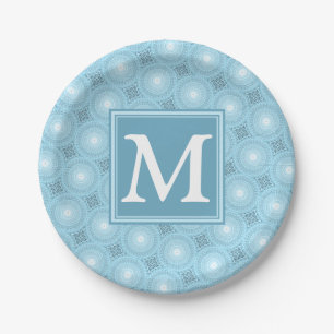 Monogram angel blue circles pattern paper plates