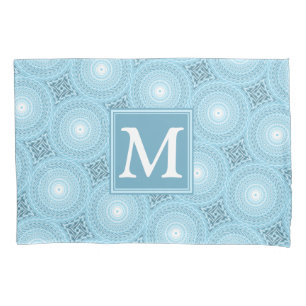 Monogram angel blue circles pattern pillow case