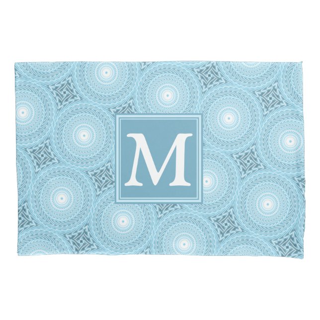 Monogram angel blue circles pattern pillow case (Front)