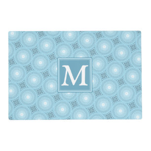 Monogram angel blue circles pattern placemat