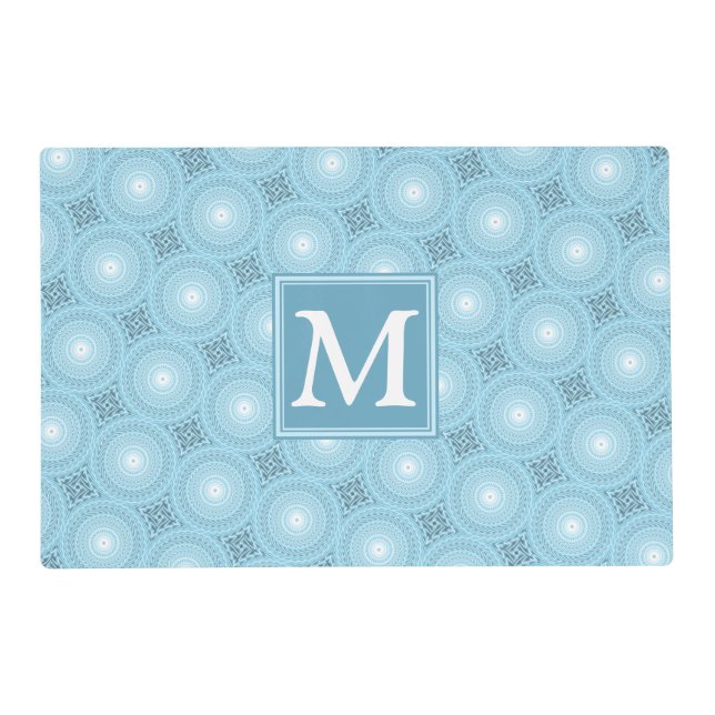 Monogram angel blue circles pattern placemat (Front)