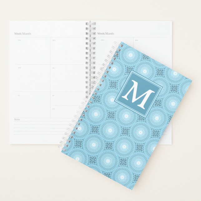 Monogram angel blue circles pattern planner (Display)