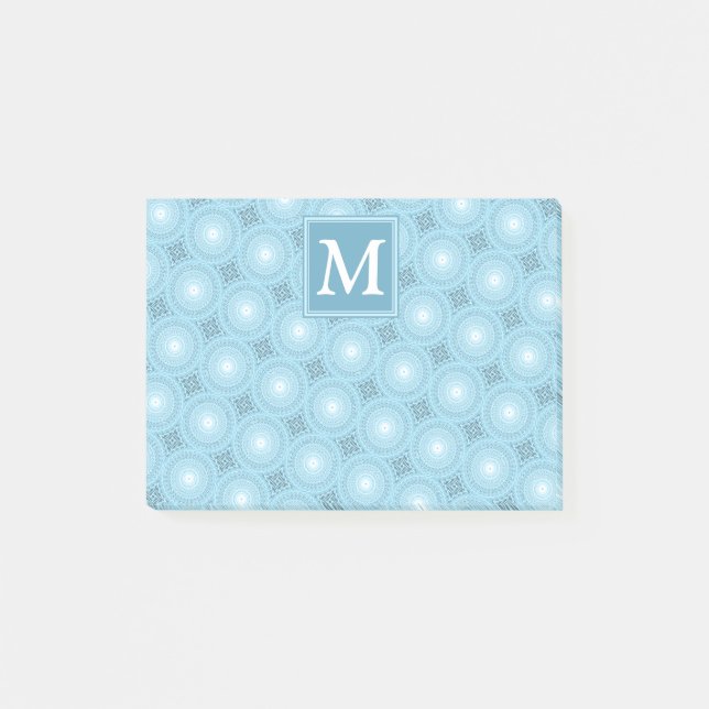 Monogram angel blue circles pattern post-it notes (Front)