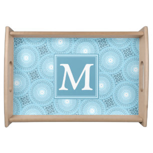Monogram angel blue circles pattern serving tray
