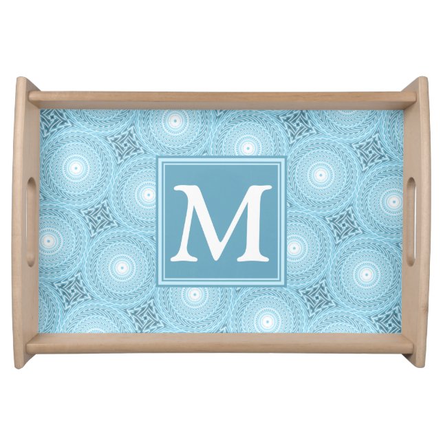 Monogram angel blue circles pattern serving tray (Front)