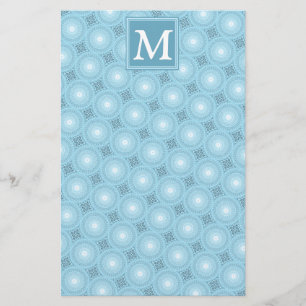 Monogram angel blue circles pattern stationery