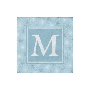 Monogram angel blue circles pattern stone magnet