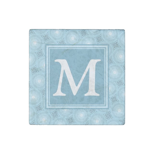 Monogram angel blue circles pattern stone magnet (Front)