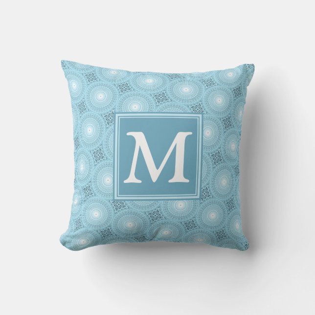 Monogram angel blue circles pattern throw pillow (Front)
