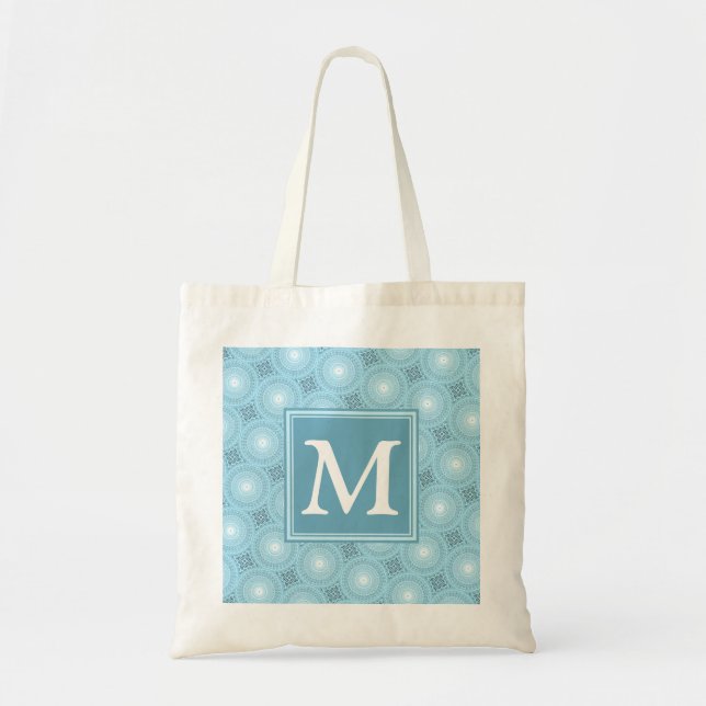 Monogram angel blue circles pattern tote bag (Front)
