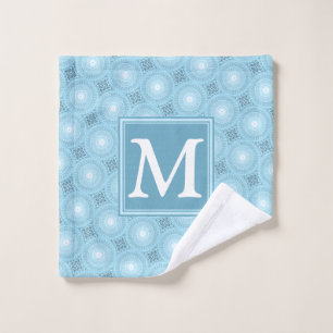 Monogram angel blue circles pattern wash cloth