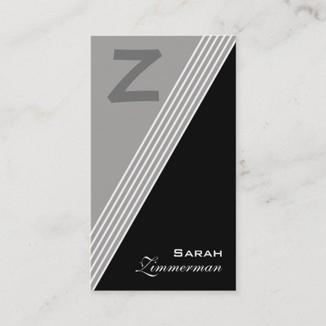 Monogram Angles Slate Grey Business Card (Front)