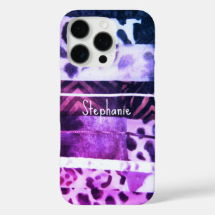 Monogram animal print leopard pink purple girly iPhone 16 pro case