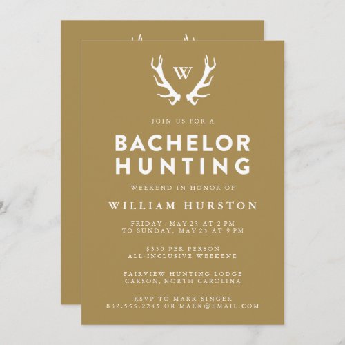 Monogram Antlers Hunting Bachelor Party Invitation